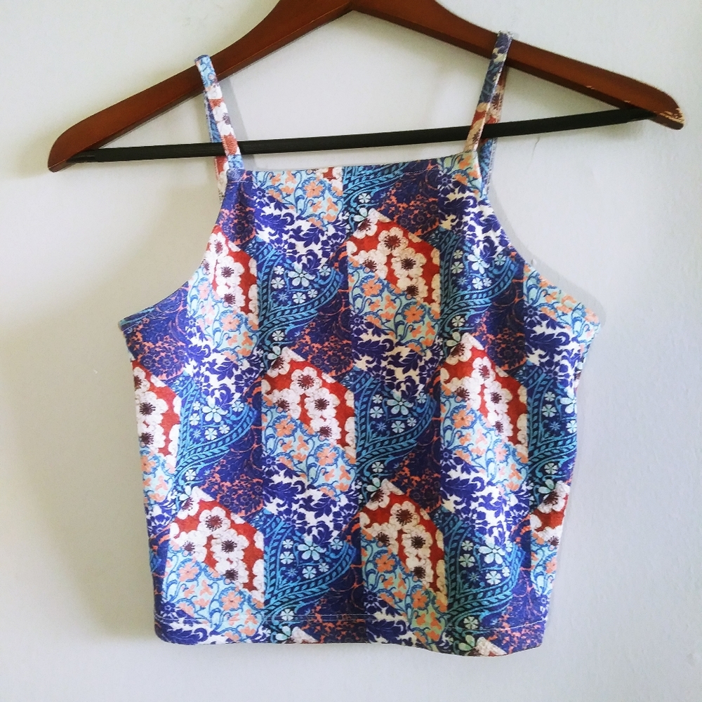 Topshop Women Floral Blue Crop Top size 4